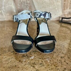 Michael Kors Vintage Snakeskin and Black Strappy Heels.
